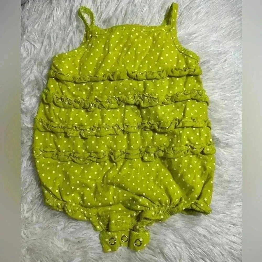 Carter's Baby Girl Lime Green Polka‎ Dot Ruffle Romper Outfit